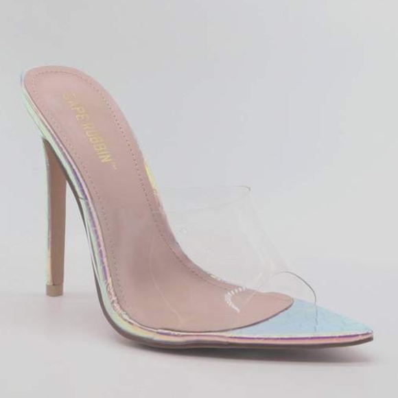 Iridescent Mermaid Clear Pointed Stiletto Mules - Picture 2 of 5